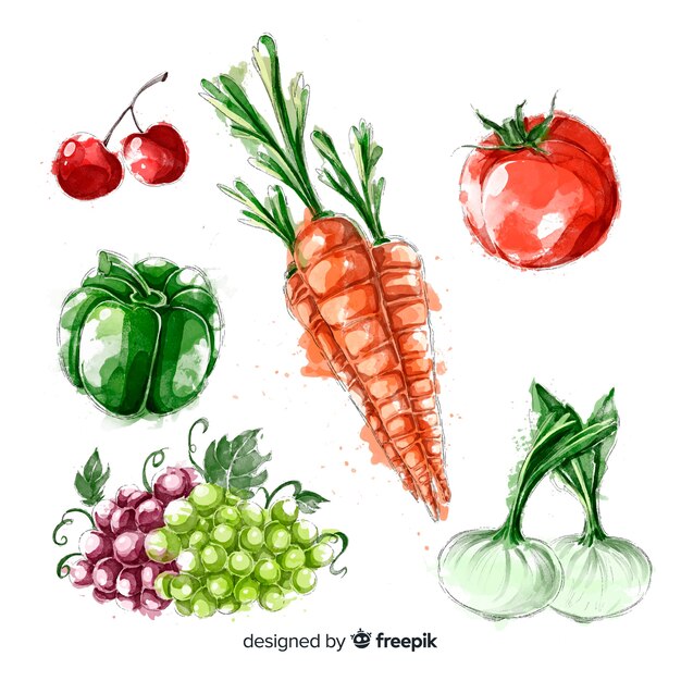 Watercolor fruits and vegetables collection