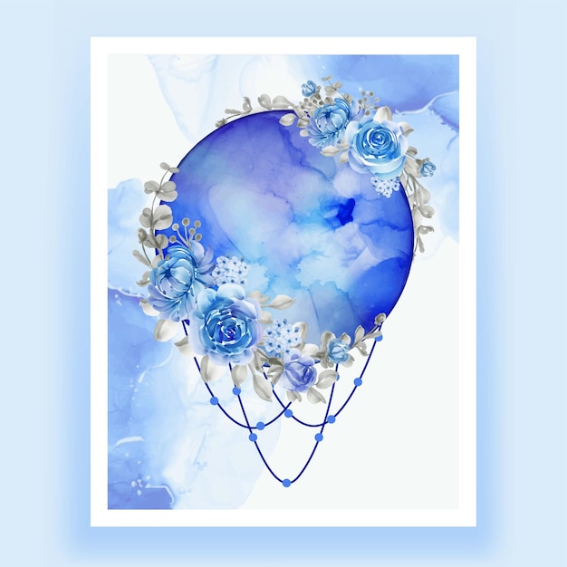 Watercolor full moon blue flower rose