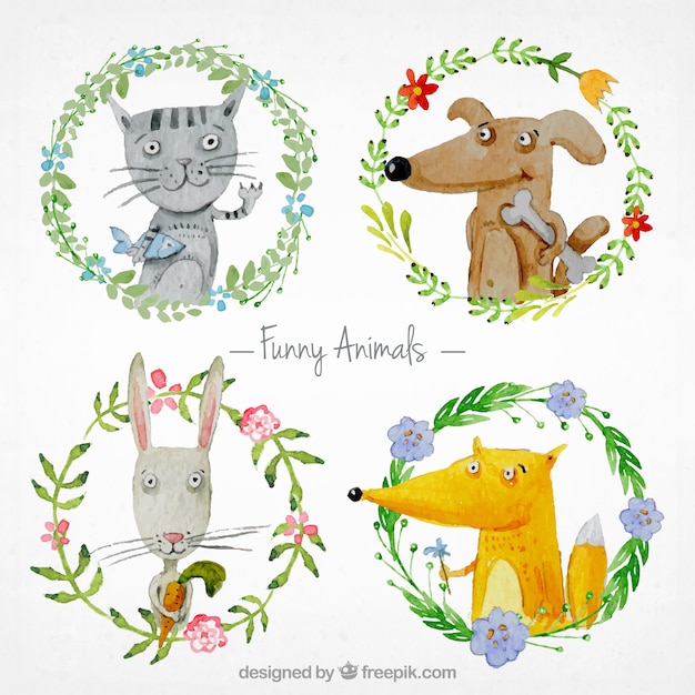 Free vector watercolor funny animals