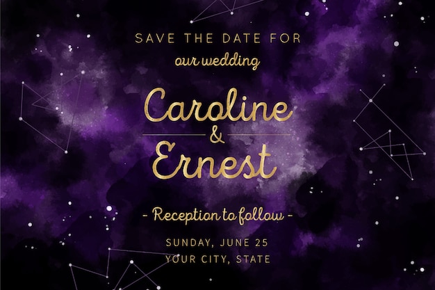水彩銀河結婚式招待状のデザイン