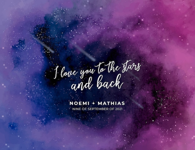 Watercolor galaxy wedding invitation template