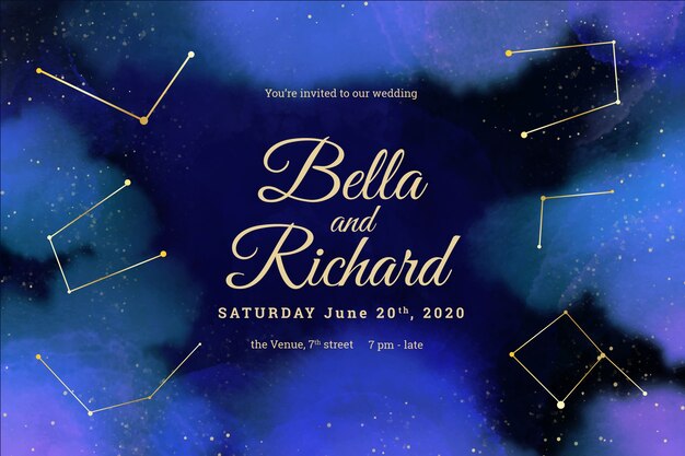 Watercolor galaxy wedding invitation template