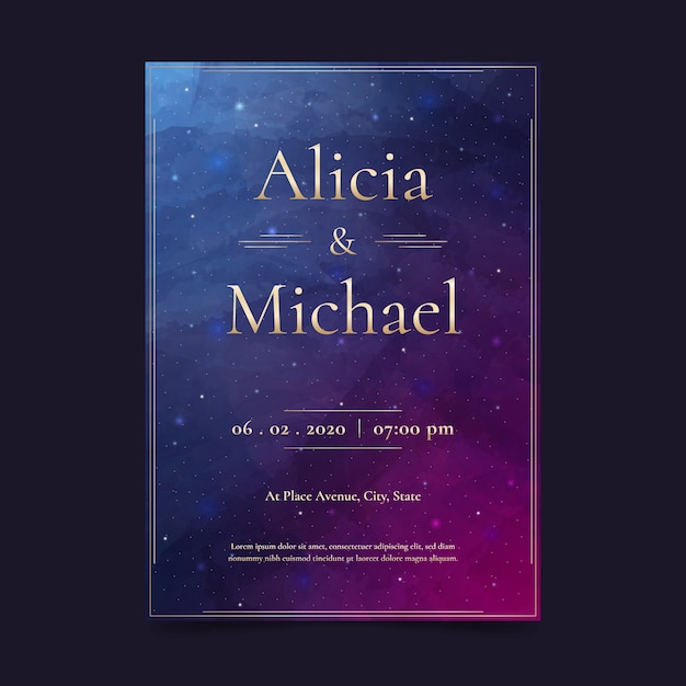 Watercolor galaxy wedding invitation