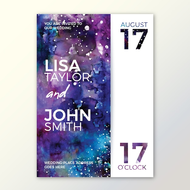 Free vector watercolor galaxy wedding invitation