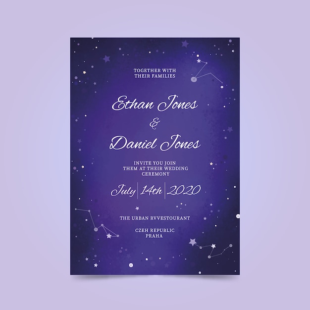 Watercolor galaxy wedding invitation