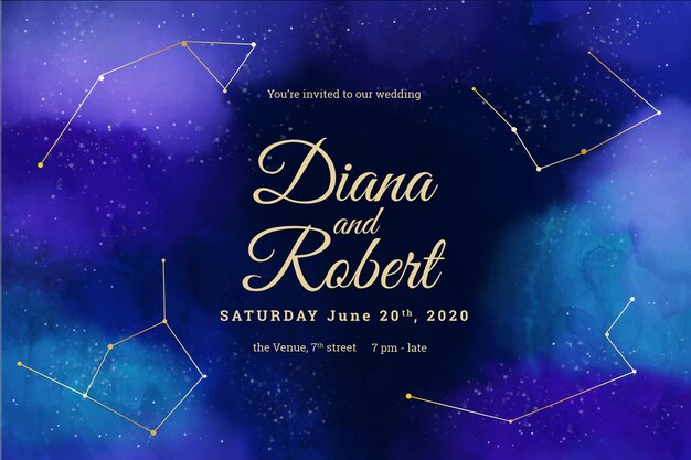 watercolor galaxy wedding invitation