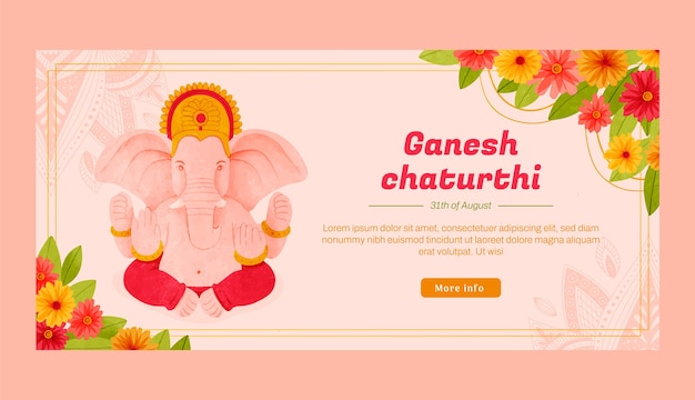 Vettore gratuito modello di banner orizzontale ganesh chaturthi dell'acquerello