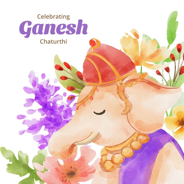 Free vector watercolor ganesh chaturthi illustration with elephant