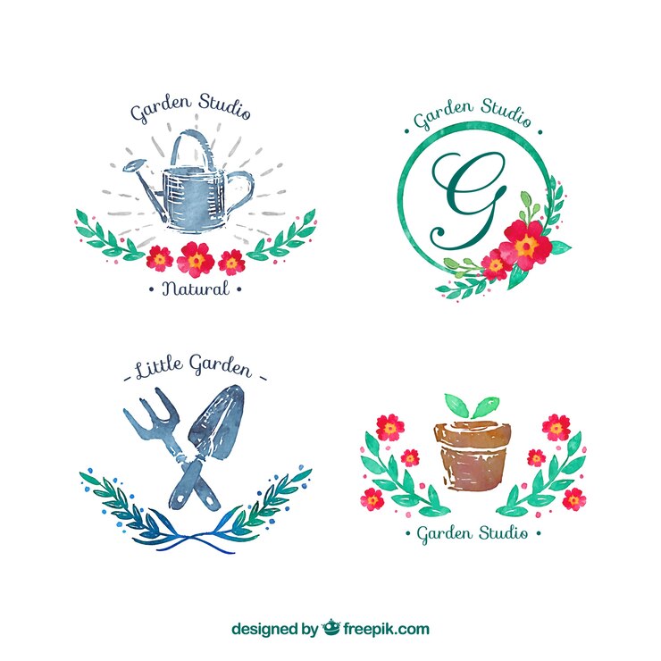Free Vector watercolor garden badges