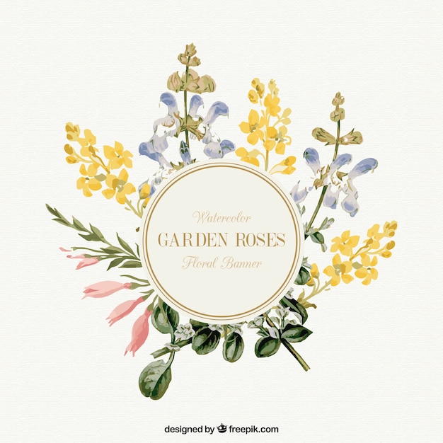 Watercolor garden flowers banner