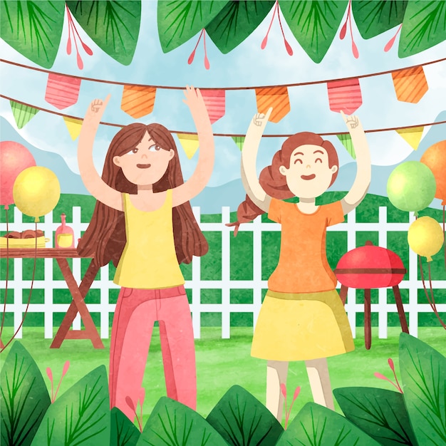 Free vector watercolor garden party illustration