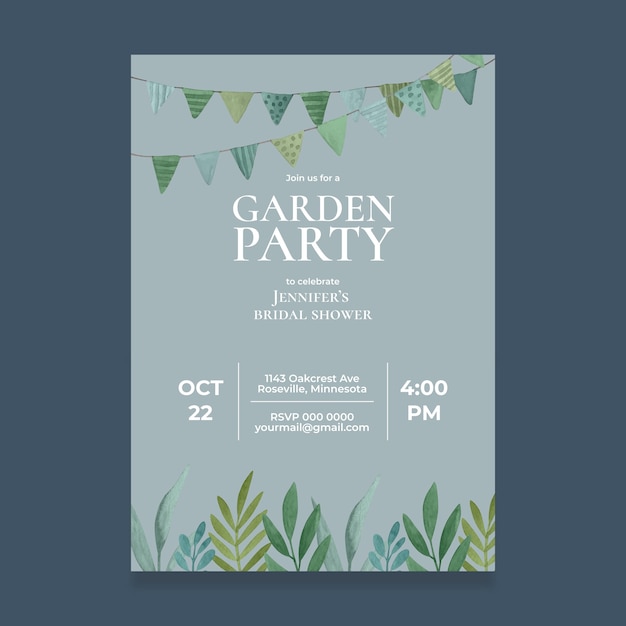 無料ベクター 水彩ガーデンパーティーの招待状のデザイン