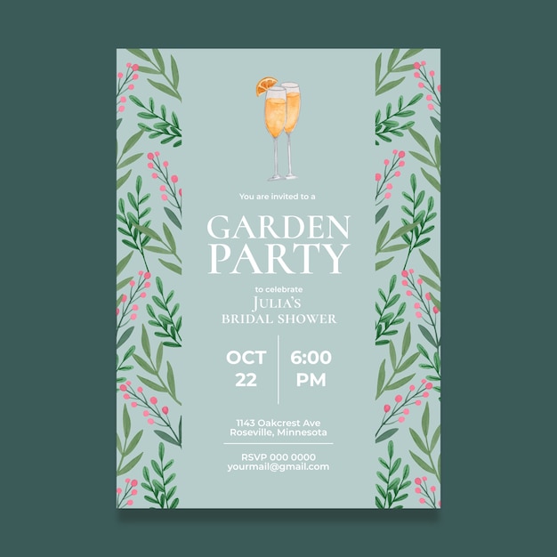 水彩ガーデンパーティーの招待状のデザイン