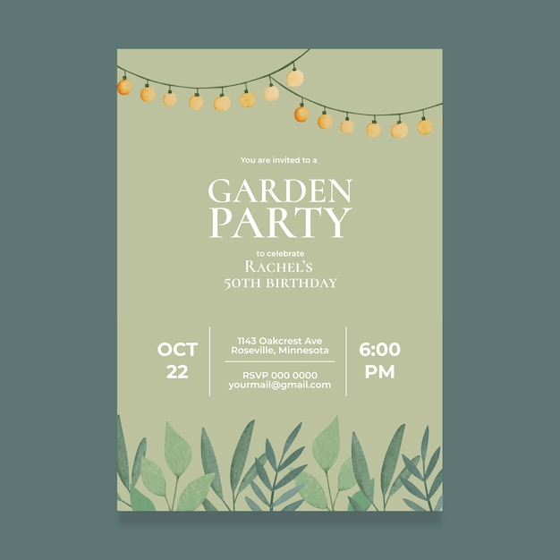 Free vector watercolor garden party invitation design