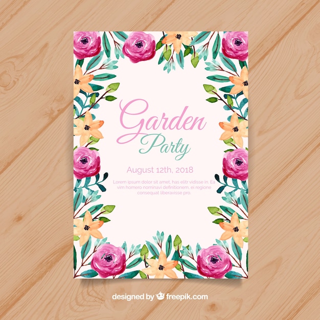 Free vector watercolor garden party invitation template