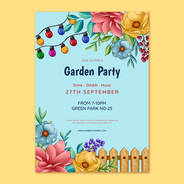 Шаблон плаката для вечеринки в саду акварели