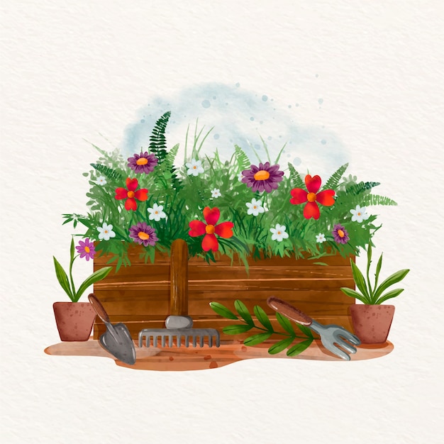 Акварельная садовая иллюстрация