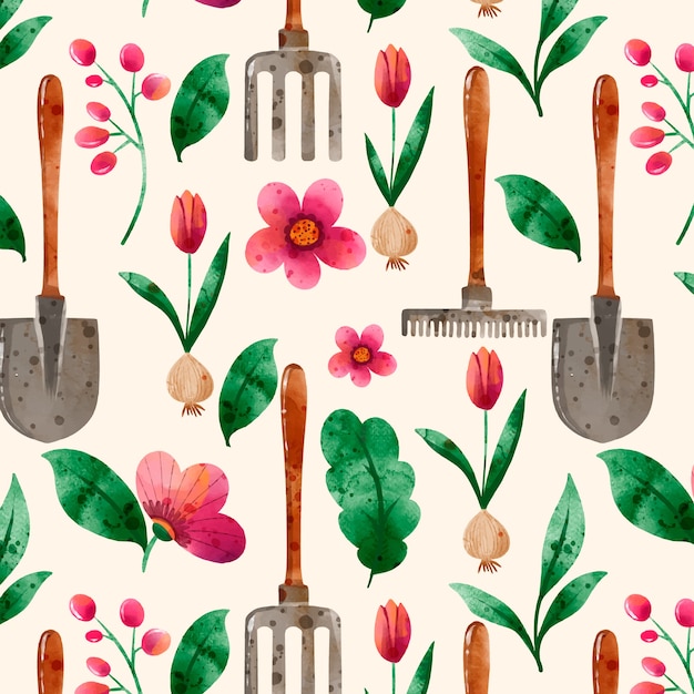Free vector watercolor gardening pattern with flowers