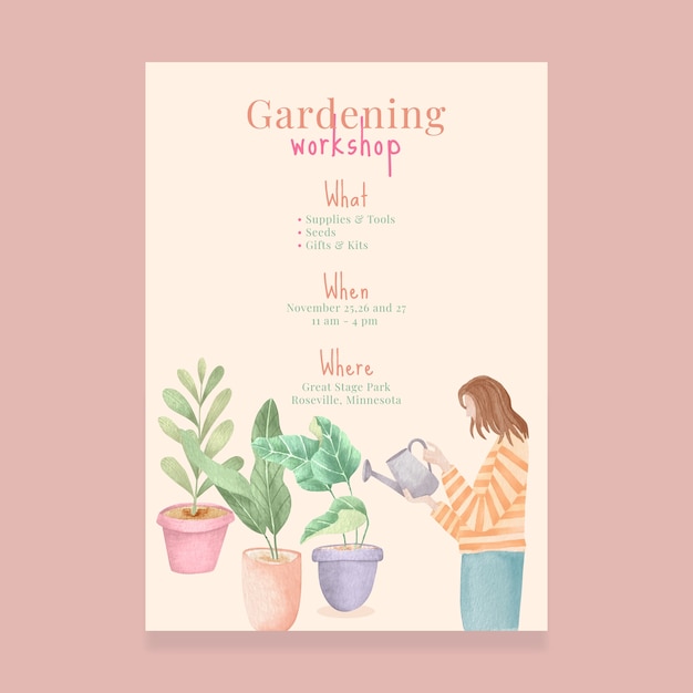 Vettore gratuito poster di stampe di giardinaggio ad acquerello