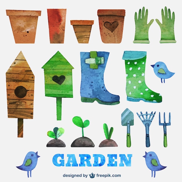 Free vector watercolor gardening tools