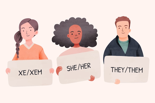 Watercolor gender pronouns illustration