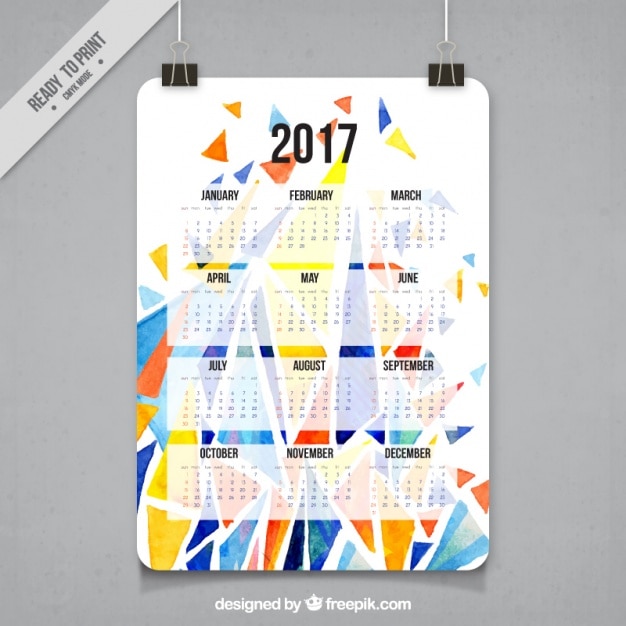 Vettore gratuito acquerello geometrica 2017 calendario