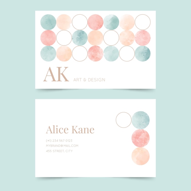 Watercolor geometric double-sided horizontal business card template