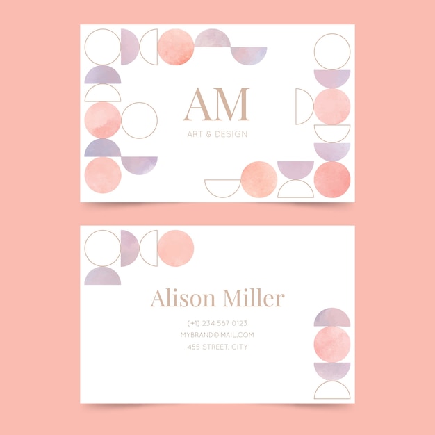 Free vector watercolor geometric double-sided horizontal business card template
