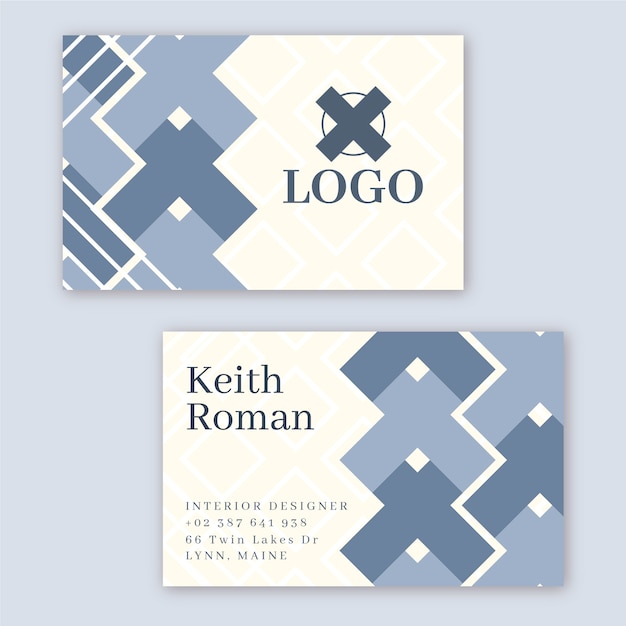 Watercolor geometric double-sided horizontal business card template