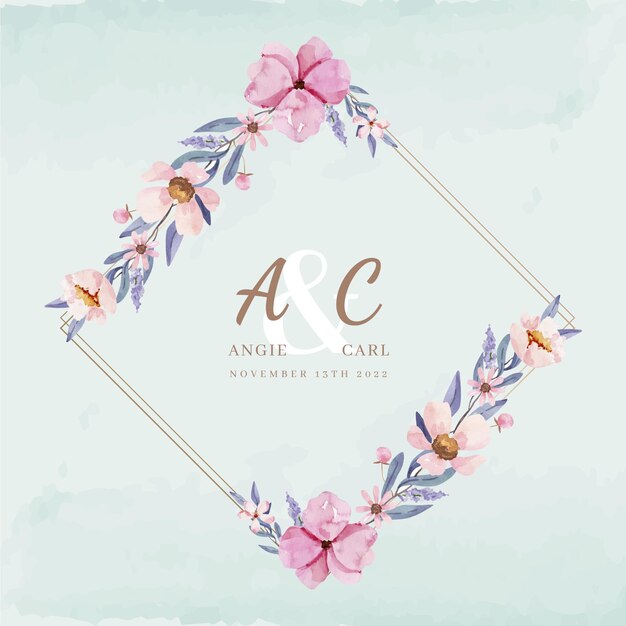 Watercolor geometric floral frame