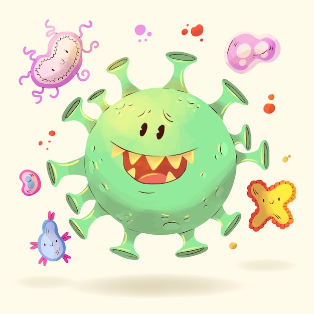 Free vector watercolor germs cartoon illustration