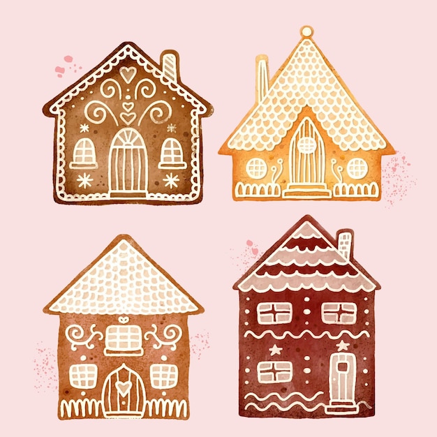 Watercolor gingerbread house collection