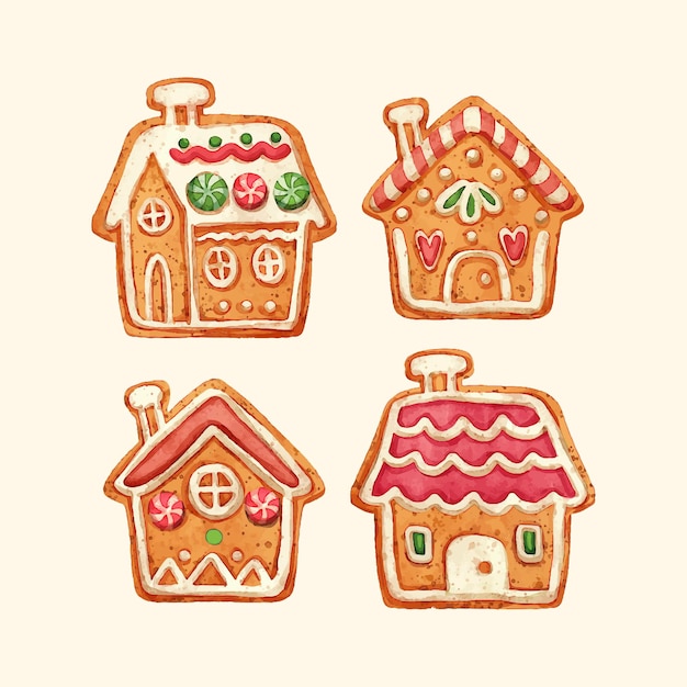 Watercolor gingerbread houses collection