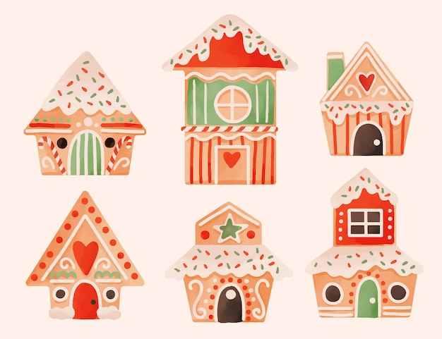 Watercolor gingerbread houses collection