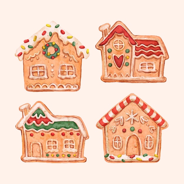 Watercolor gingerbread houses collection