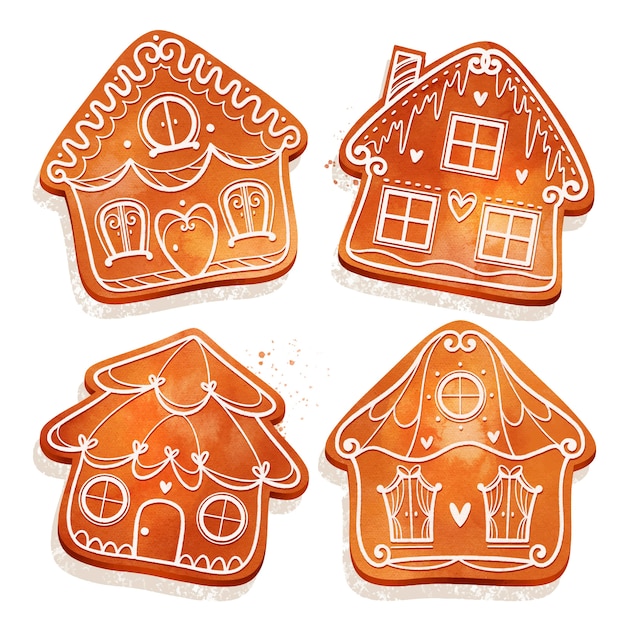 Free vector watercolor gingerbread houses collection