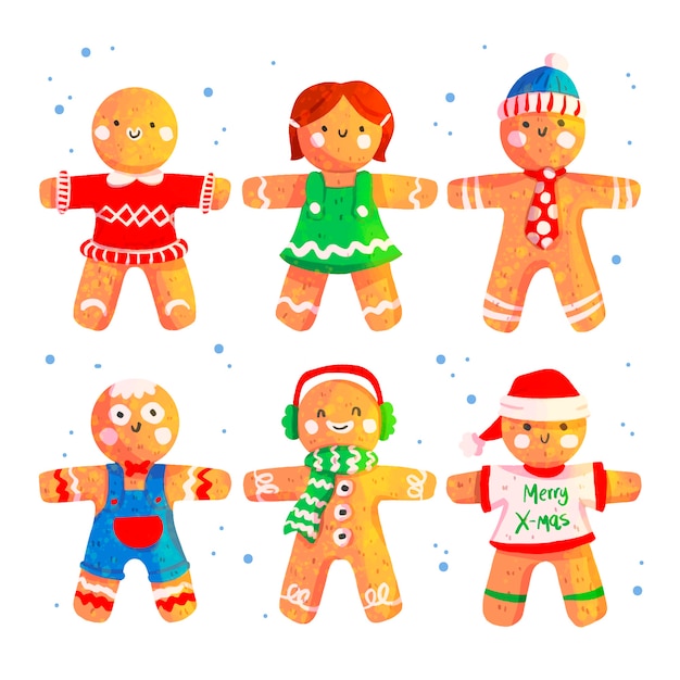 Free vector watercolor gingerbread man cookie collection