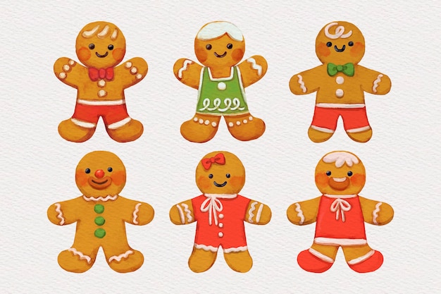 Free vector watercolor gingerbread man cookie collection