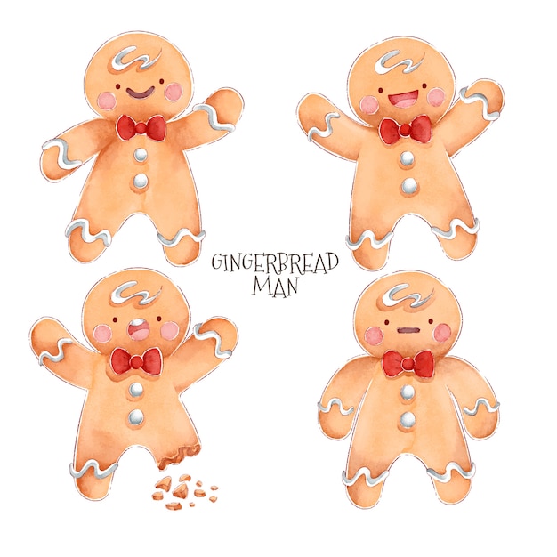 Watercolor gingerbread man cookie collection