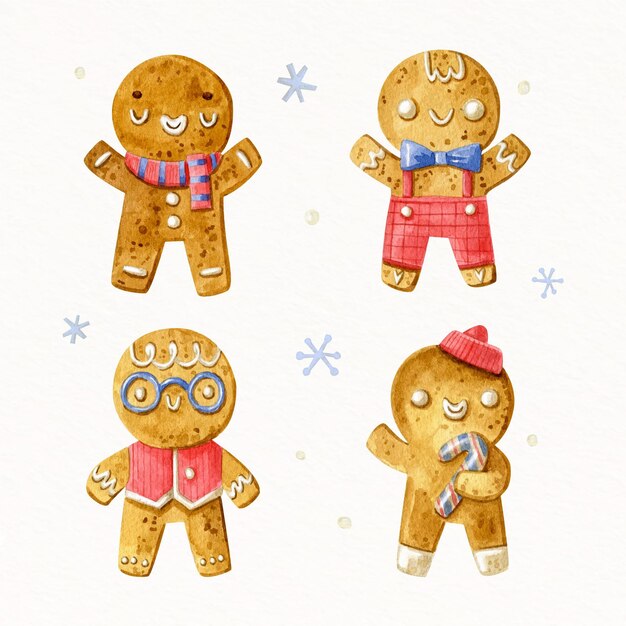Watercolor gingerbread man cookies collection