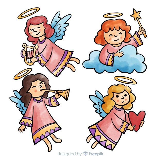 Free Vector watercolor girl angels collection