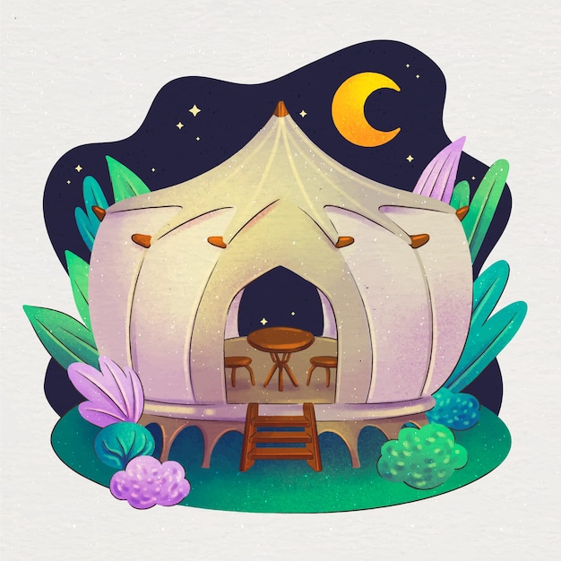 Vettore gratuito illustrazione di glamping ad acquerello