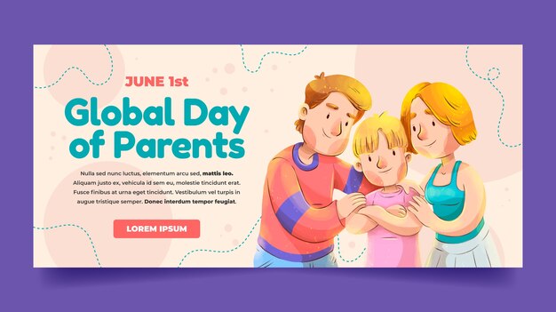 Watercolor global day of parents horizontal banner