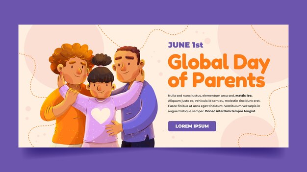 Free vector watercolor global day of parents horizontal banner