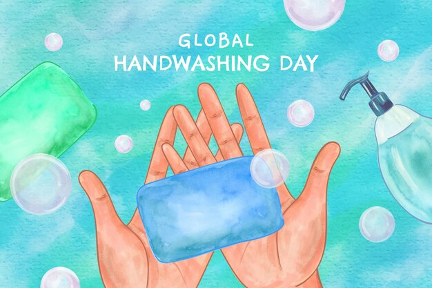 Акварель глобальный день мытья рук фон