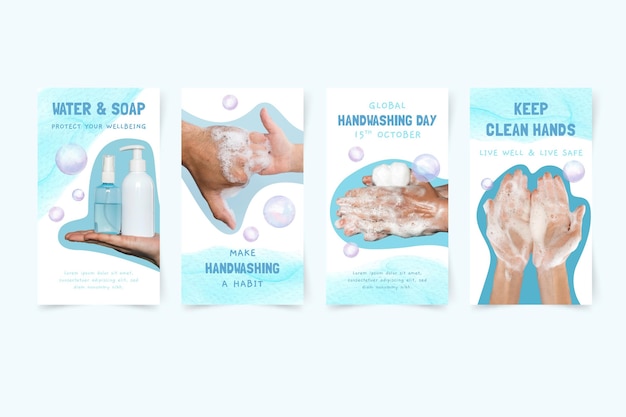 Watercolor global handwashing day instagram stories collection with photo