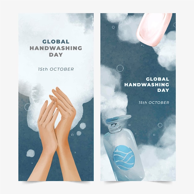 Free vector watercolor global handwashing day vertical banners set