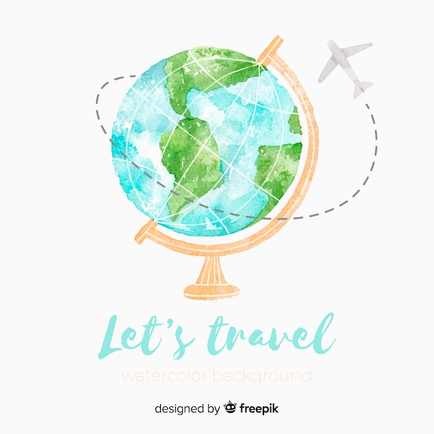 Watercolor globe travel background