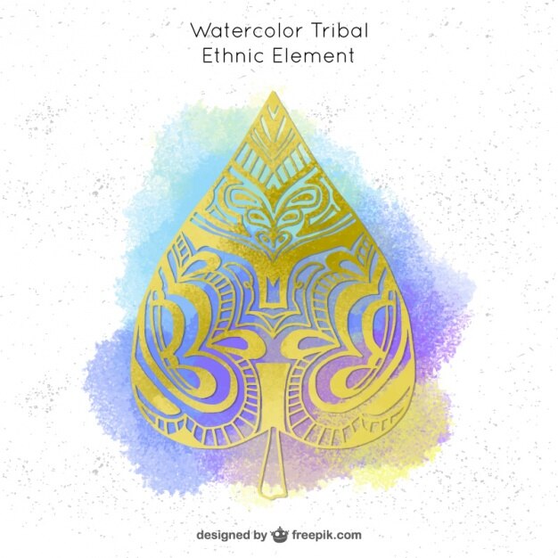 Free Vector watercolor golden leaf in ethnic style
