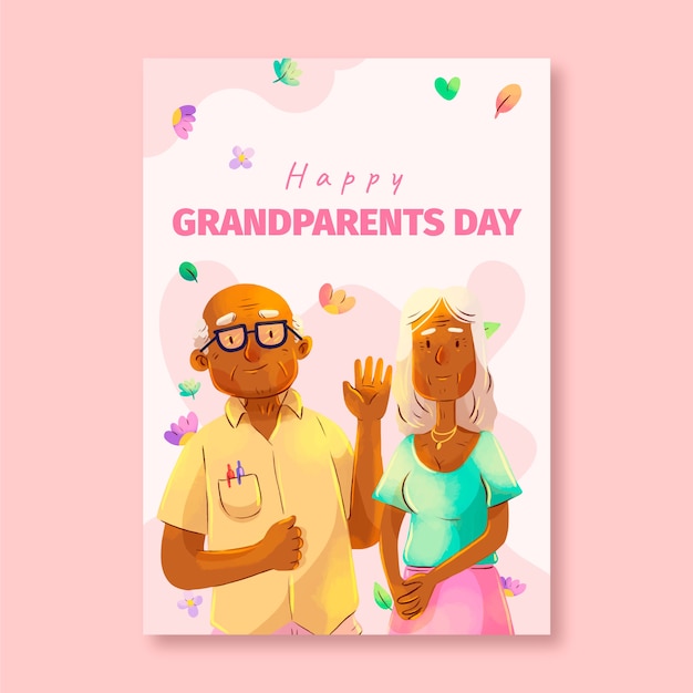 Free vector watercolor grandparents day greeting card template